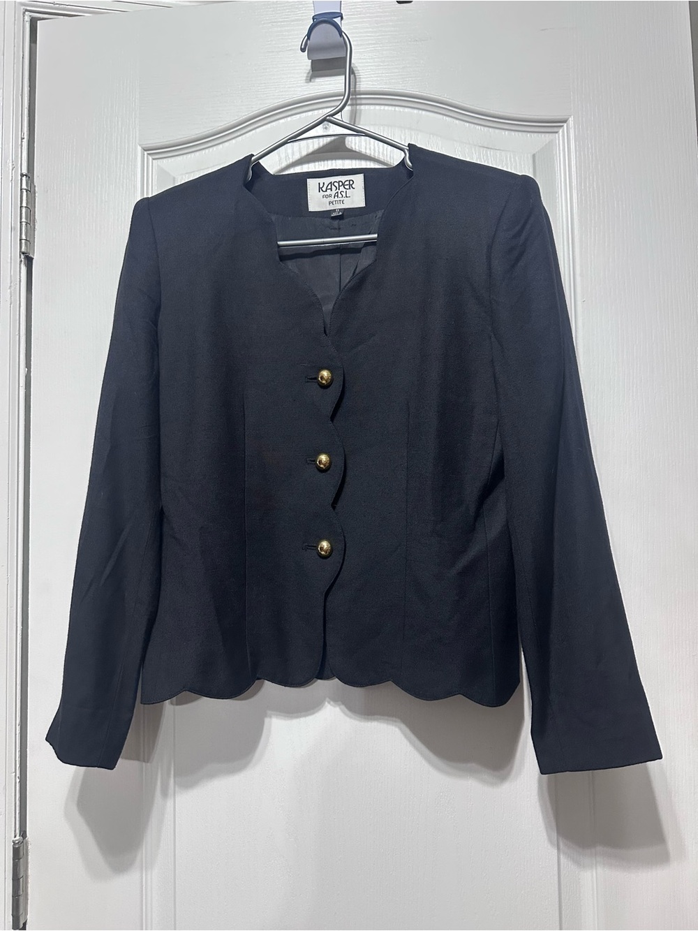 Kasper Black Scalloped Hem Blazer with Gold Buttons